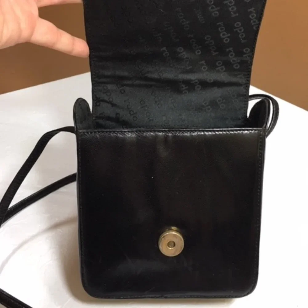 VINTAGE RODO Black Leather w/Gold Trim Italian Shoulder Bag